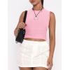 imageZESICA Womens Summer Tank Tops 2025 Sleeveless Crewneck Knit Slim Fitted Side Ruched Casual Basic ShirtPink