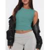 imageZESICA Womens Summer Tank Tops 2025 Sleeveless Crewneck Knit Slim Fitted Side Ruched Casual Basic ShirtTeal