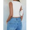 imageZESICA Womens Summer Tank Tops 2025 Sleeveless Crewneck Knit Slim Fitted Side Ruched Casual Basic ShirtWhite
