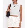 imageZESICA Womens Summer Tank Tops 2025 Sleeveless Crewneck Knit Slim Fitted Side Ruched Casual Basic ShirtWhite