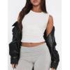imageZESICA Womens Summer Tank Tops 2025 Sleeveless Crewneck Knit Slim Fitted Side Ruched Casual Basic ShirtWhite
