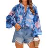 imageZESICA Womens Floral Print Blouse 2025 Long Sleeve Button Down Casual Fall Boho Oversized Tops ShirtsBlock Blue