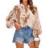 imageZESICA Womens Floral Print Blouse 2025 Long Sleeve Button Down Casual Fall Boho Oversized Tops ShirtsBrown