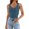 imageZESICA Womens Ribbed Tank Tops Summer Sleeveless V Neck Shirts Casual Sexy Slim Fitted Basic Knit TeesDarkblue