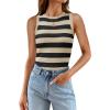 imageZESICA Womens Summer Knit Striped Tank Tops Trendy Crewneck Sleeveless ShirtsKhaki