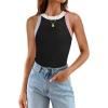 imageZESICA Womens Summer Sleeveless Tank Tops Ribbed High Neck Racerback Slim Fitted Color Block Casual ShirtsBlack