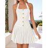 imageZESICA Summer Halter Neck Mini Dress 2025 Sexy Sleeveless Pleated A Line Swing Cocktail Party Short DressesIvory