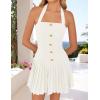 imageZESICA Summer Halter Neck Mini Dress 2025 Sexy Sleeveless Pleated A Line Swing Cocktail Party Short DressesIvory