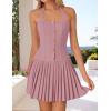 imageZESICA Summer Halter Neck Mini Dress 2025 Sexy Sleeveless Pleated A Line Swing Cocktail Party Short DressesPink