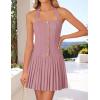 imageZESICA Summer Halter Neck Mini Dress 2025 Sexy Sleeveless Pleated A Line Swing Cocktail Party Short DressesPink