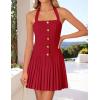 imageZESICA Summer Halter Neck Mini Dress 2025 Sexy Sleeveless Pleated A Line Swing Cocktail Party Short DressesRed