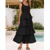imageZESICA Womens 2025 Summer Boho Sleeveless Midi Dress Scoop Neck Ruffle Tiered Layered Swing Long Beach Vacation DressesBlack