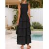 imageZESICA Womens 2025 Summer Boho Sleeveless Midi Dress Scoop Neck Ruffle Tiered Layered Swing Long Beach Vacation DressesBlack