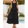 imageZESICA Womens 2025 Summer Boho Sleeveless Midi Dress Scoop Neck Ruffle Tiered Layered Swing Long Beach Vacation DressesBlack