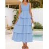 imageZESICA Womens 2025 Summer Boho Sleeveless Midi Dress Scoop Neck Ruffle Tiered Layered Swing Long Beach Vacation DressesBlue