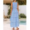 imageZESICA Womens 2025 Summer Boho Sleeveless Midi Dress Scoop Neck Ruffle Tiered Layered Swing Long Beach Vacation DressesBlue