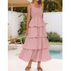 imageZESICA Womens 2025 Summer Boho Sleeveless Midi Dress Scoop Neck Ruffle Tiered Layered Swing Long Beach Vacation DressesPink