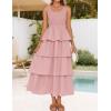 imageZESICA Womens 2025 Summer Boho Sleeveless Midi Dress Scoop Neck Ruffle Tiered Layered Swing Long Beach Vacation DressesPink