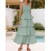 imageZESICA Womens 2025 Summer Boho Sleeveless Midi Dress Scoop Neck Ruffle Tiered Layered Swing Long Beach Vacation DressesSage