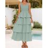 imageZESICA Womens 2025 Summer Boho Sleeveless Midi Dress Scoop Neck Ruffle Tiered Layered Swing Long Beach Vacation DressesSage