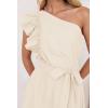 imageZESICA Womens 2025 Summer One Shoulder Ruffle Dress Sleeveless Empire Waist Boho Flowy Maxi DressesApricot