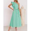 imageZESICA Womens 2025 Summer One Shoulder Ruffle Dress Sleeveless Empire Waist Boho Flowy Maxi DressesAqua