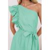 imageZESICA Womens 2025 Summer One Shoulder Ruffle Dress Sleeveless Empire Waist Boho Flowy Maxi DressesAqua