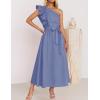 imageZESICA Womens 2025 Summer One Shoulder Ruffle Dress Sleeveless Empire Waist Boho Flowy Maxi DressesDustyblue