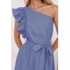 imageZESICA Womens 2025 Summer One Shoulder Ruffle Dress Sleeveless Empire Waist Boho Flowy Maxi DressesDustyblue