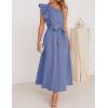 imageZESICA Womens 2025 Summer One Shoulder Ruffle Dress Sleeveless Empire Waist Boho Flowy Maxi DressesDustyblue