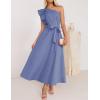 imageZESICA Womens 2025 Summer One Shoulder Ruffle Dress Sleeveless Empire Waist Boho Flowy Maxi DressesDustyblue