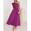 imageZESICA Womens 2025 Summer One Shoulder Ruffle Dress Sleeveless Empire Waist Boho Flowy Maxi DressesEggplant
