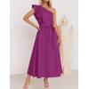 imageZESICA Womens 2025 Summer One Shoulder Ruffle Dress Sleeveless Empire Waist Boho Flowy Maxi DressesEggplant