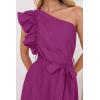imageZESICA Womens 2025 Summer One Shoulder Ruffle Dress Sleeveless Empire Waist Boho Flowy Maxi DressesEggplant