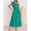 imageZESICA Womens 2025 Summer One Shoulder Ruffle Dress Sleeveless Empire Waist Boho Flowy Maxi DressesGreen