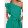 imageZESICA Womens 2025 Summer One Shoulder Ruffle Dress Sleeveless Empire Waist Boho Flowy Maxi DressesGreen