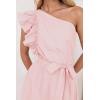 imageZESICA Womens 2025 Summer One Shoulder Ruffle Dress Sleeveless Empire Waist Boho Flowy Maxi DressesPink