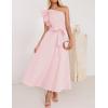 imageZESICA Womens 2025 Summer One Shoulder Ruffle Dress Sleeveless Empire Waist Boho Flowy Maxi DressesPink