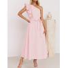 imageZESICA Womens 2025 Summer One Shoulder Ruffle Dress Sleeveless Empire Waist Boho Flowy Maxi DressesPink