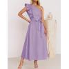 imageZESICA Womens 2025 Summer One Shoulder Ruffle Dress Sleeveless Empire Waist Boho Flowy Maxi DressesPurple
