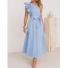 imageZESICA Womens 2025 Summer One Shoulder Ruffle Dress Sleeveless Empire Waist Boho Flowy Maxi DressesSky