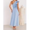 imageZESICA Womens 2025 Summer One Shoulder Ruffle Dress Sleeveless Empire Waist Boho Flowy Maxi DressesSky