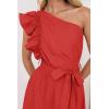 imageZESICA Womens 2025 Summer One Shoulder Ruffle Dress Sleeveless Empire Waist Boho Flowy Maxi DressesWatermelonred