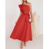 imageZESICA Womens 2025 Summer One Shoulder Ruffle Dress Sleeveless Empire Waist Boho Flowy Maxi DressesWatermelonred