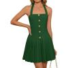 imageZESICA Summer Halter Neck Mini Dress 2025 Sexy Sleeveless Pleated A Line Swing Cocktail Party Short DressesGreen