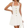 imageZESICA Summer Halter Neck Mini Dress 2025 Sexy Sleeveless Pleated A Line Swing Cocktail Party Short DressesIvory