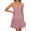 imageZESICA Summer Halter Neck Mini Dress 2025 Sexy Sleeveless Pleated A Line Swing Cocktail Party Short DressesPink