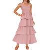 imageZESICA Womens 2025 Summer Boho Sleeveless Midi Dress Scoop Neck Ruffle Tiered Layered Swing Long Beach Vacation DressesPink