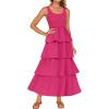 imageZESICA Womens 2025 Summer Boho Sleeveless Midi Dress Scoop Neck Ruffle Tiered Layered Swing Long Beach Vacation DressesRose