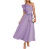 imageZESICA Womens 2025 Summer One Shoulder Ruffle Dress Sleeveless Empire Waist Boho Flowy Maxi DressesPurple